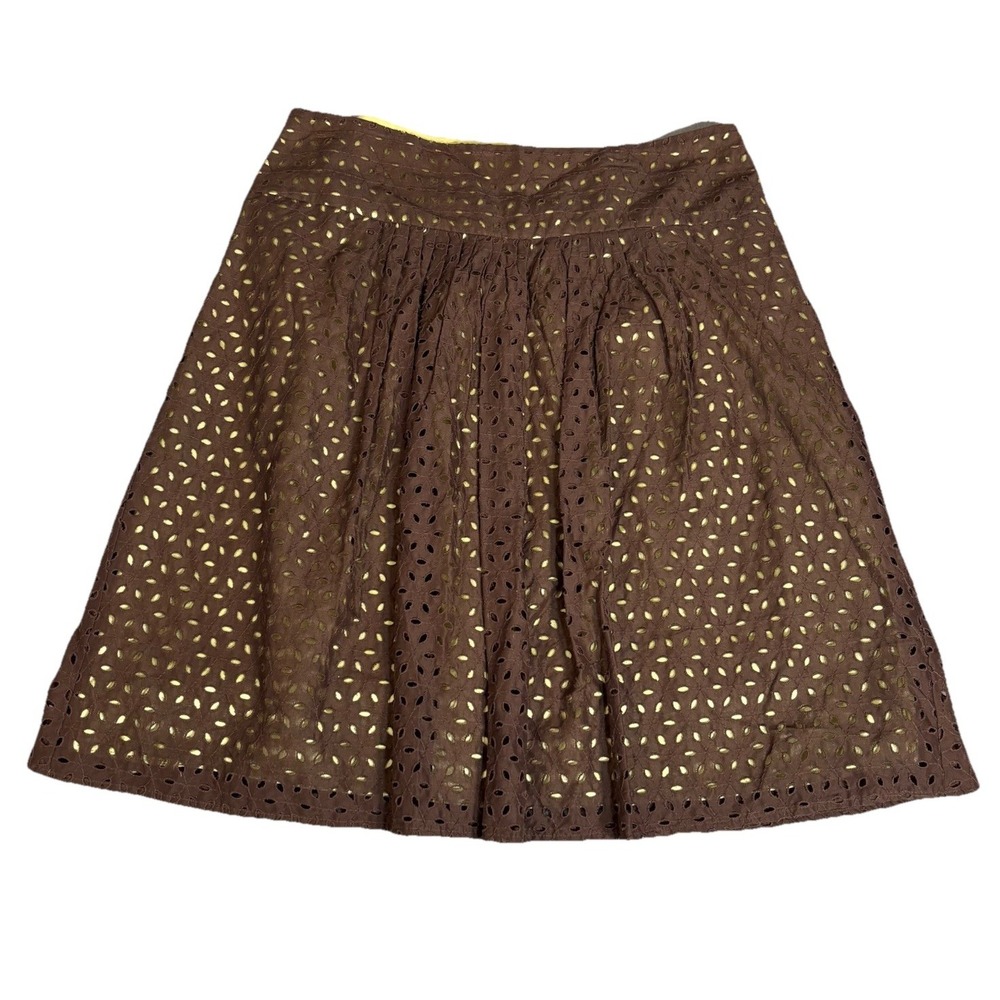 Bob Mackie & Co Chocolate‎ Brown Lime Green Eyelet A-Line Skirt Size 12 Women's
